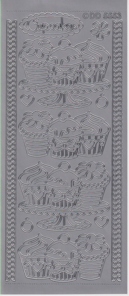 5553 - Cupcake, stickers, Sølv.