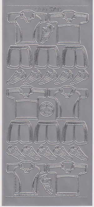 5705 - Fodbold, sportstøj, stickers, sølv.