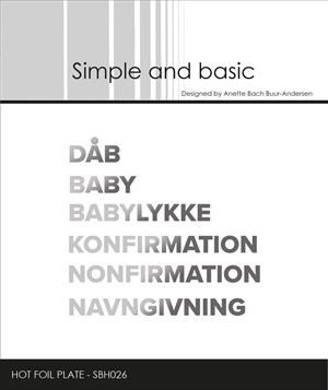 Dåb, konfirmation m.m, dansk tekst, hot foil dies, Simple og basic.*