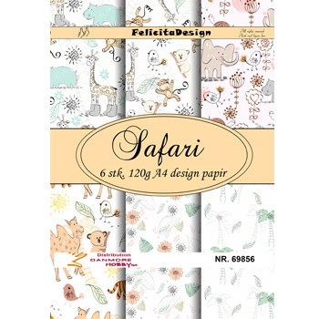 Safari, baby-serie, mønsterpapir pakning, A4, Felicita design.