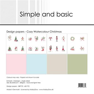 Hyggelig akvareljul, scrapbooking pakning, 8 ark, Simple and basic. 