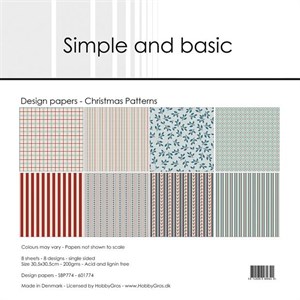 Julemønstre, scrapbooking pakning, 8 ark, Simple and basic. 