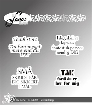 Danske tekster, klar stempel, By Lene.