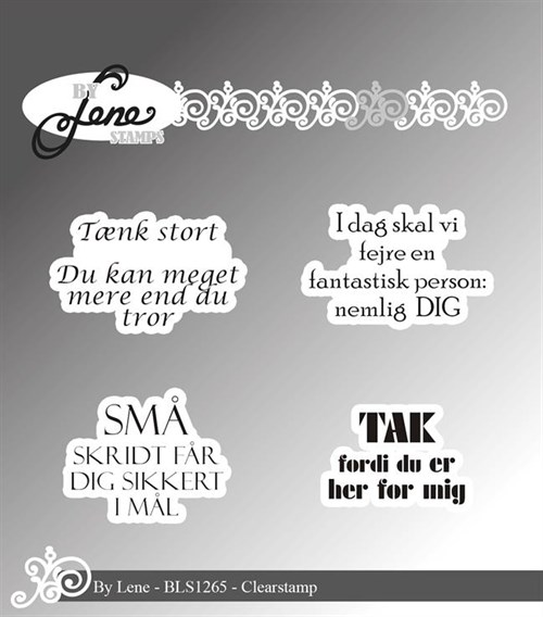 Danske tekster, klar stempel, By Lene.