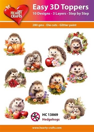 Hedgehogs - udstanset - Easy toppers med glimmer