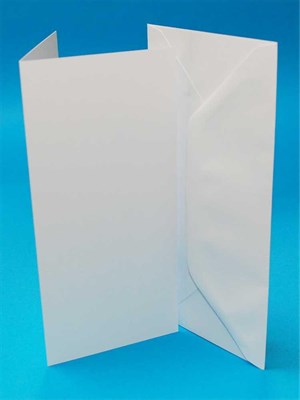 Kort med kuvert, hvid, 9,8x21 cm., slimkort (card), 50 sæt.