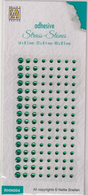 Grøn, rhinsten, runde, 5-4-3 mm.